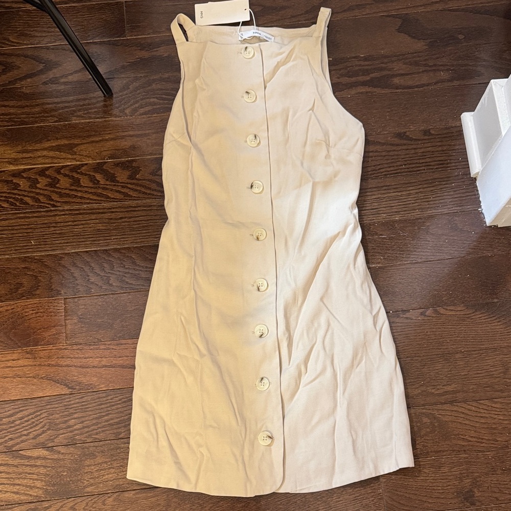 Mango Beige Button-Front Mini Dress
